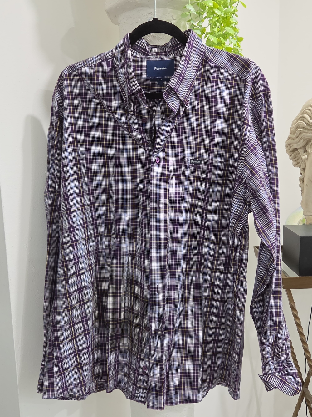 Facconable Men's Purple Plaid Button-Down Shirt